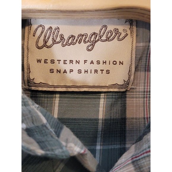 Wrangler Western Fashion Pearl Snap Button Up Shirt SS Green Plaid Size Medium - Picture 5 of 5